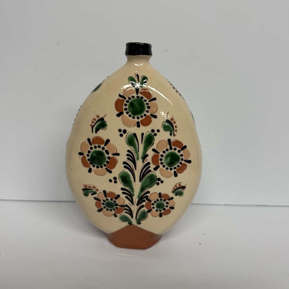 Antique Vtg Hungarian Szucs Imre Tiszafured Brandy Bottle Vase Flower Poem